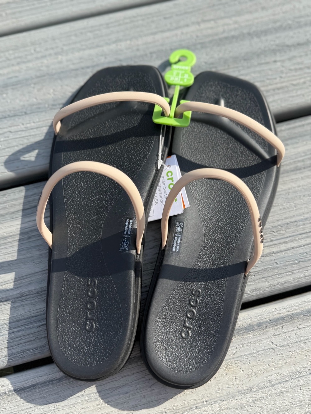 Crocs Women’s Miami Two Straps Two Toned Black & Dulce Beige Sandals 7 - Picture 3 of 11